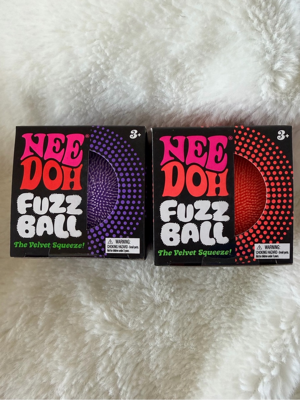 Lot of 2 Schylling NeeDoh Fuzz Ball -  The Velvet Squeeze - Purple & Orange